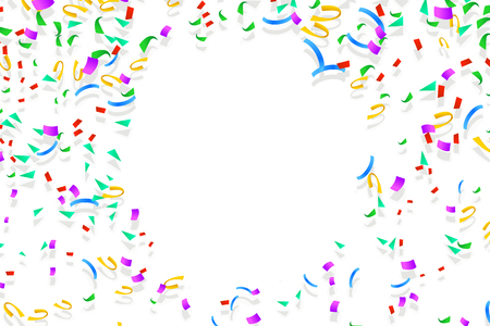 illustration of different color flying confetti around clear circle on bright backgroundのイラスト素材