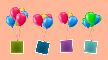 illustration of group different color balloons with paper cardsのイラスト素材