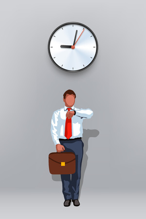 illustration of businessman staying and looking at his watchのイラスト素材
