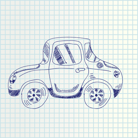 illustration of hand draw car on square paper listのイラスト素材