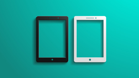 illustration of pair tablets black and white color with shadows on blue backgroundのイラスト素材