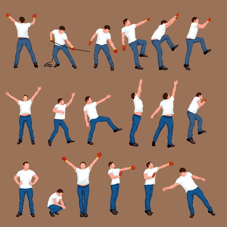 illustration of set of climbing male colored silhouette isolatedのイラスト素材