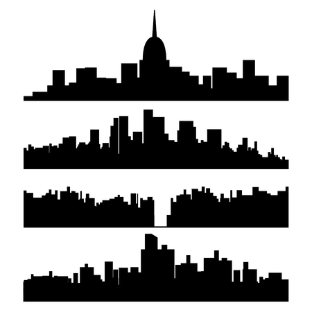 illustration of set of black color city silhouette on white backgroundのイラスト素材