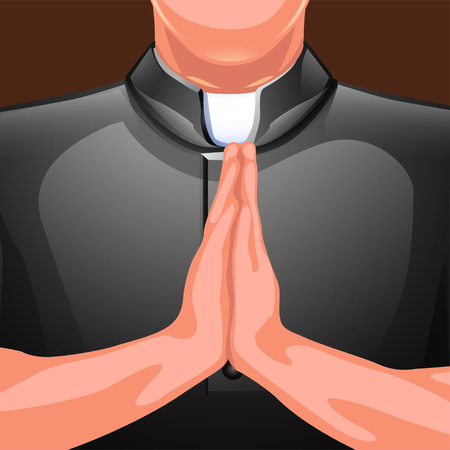 illustration of praying priest partly viewed on brown backgroundのイラスト素材