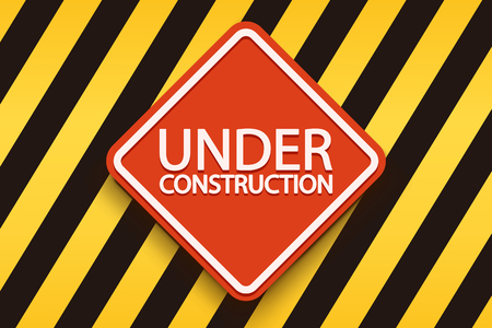 illustration of red under construction sign with stripped yellow black backgroundのイラスト素材