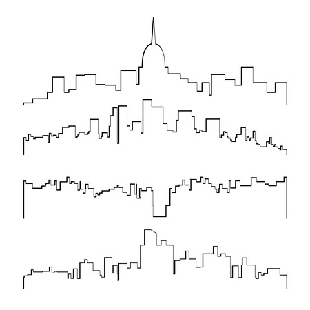 illustration of set of black color city silhouette stroke on white backgroundのイラスト素材