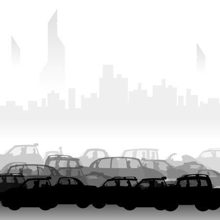 illustration of traffic jam in big city with a lot of different vehiclesのイラスト素材