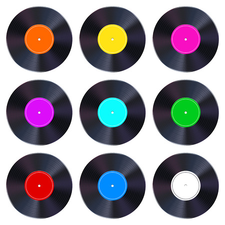 illustration of shiny set different color vinyl records isolated.のイラスト素材