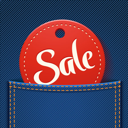illustration of red sale label in jeans pocketのイラスト素材