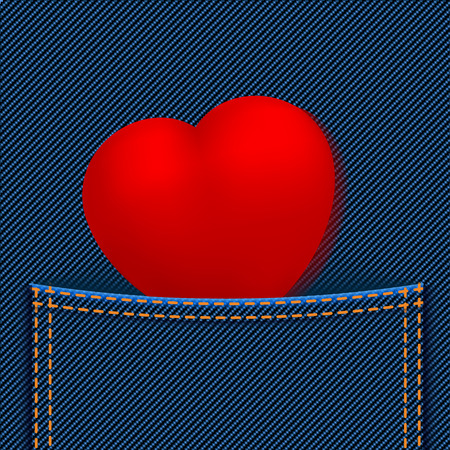 illustration of red heart in blue jeans pocketのイラスト素材