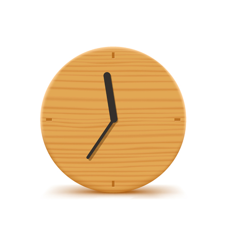 illustration of wooden cicle clock with soft shadow on white backgroundの写真素材