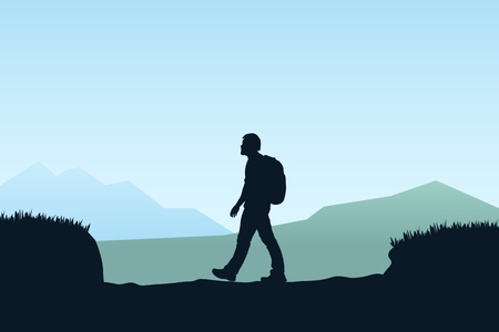 trekking male silhouetteのイラスト素材
