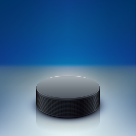 illustration of hockey puck lying on dark rink with reflectionのイラスト素材