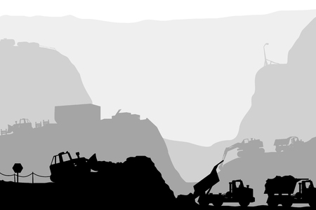 Canyon with trucks vector illustration silhouetteのイラスト素材