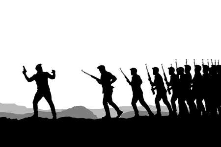 Battallion of soldiers moving forwardのイラスト素材