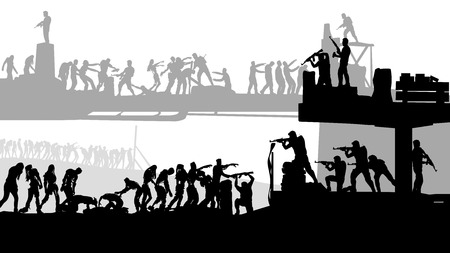 Zombies attacking silhouette vector illustrationのイラスト素材