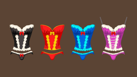 illustration of woman corset different color and shape collection on brown backgroundのイラスト素材