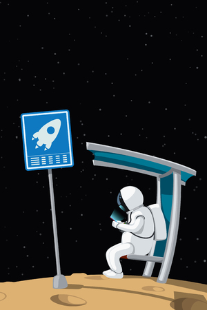 Astronaut waiting for transport vector illustration.のイラスト素材