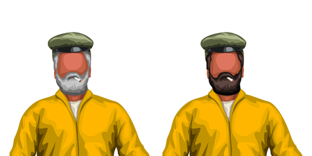 illustration of two old and young captains with cigarettes isolated on white backgroundのイラスト素材