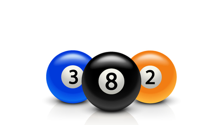 illustration of three realistic billiard balls with reflection and shadows on white backgroundのイラスト素材