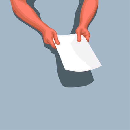 illustration of male hands giving some papers with shadow on blue backgroundのイラスト素材