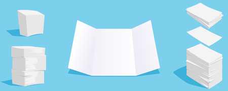 illustration of paper stacks set with shadows on blue backgroundのイラスト素材