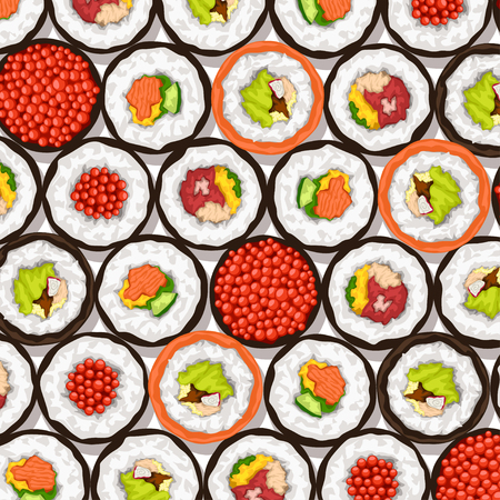 illustration of sushi rolls top view with shadow on white backgroundのイラスト素材