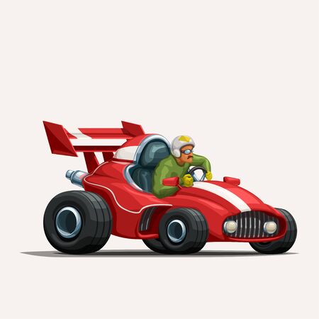 illustration of red cartoon racing car with driver on white backgroundのイラスト素材