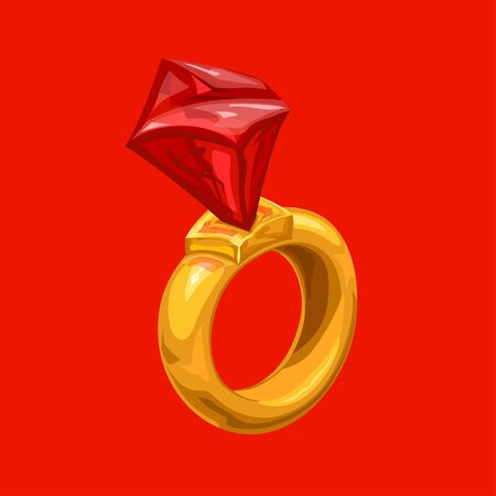 cartoon gold ring on redのイラスト素材