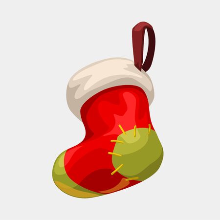 illustration of soft cartoon colorful red xmas sock isolated on white backgroundのイラスト素材