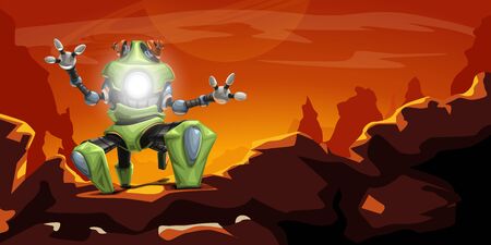 green robot on red planetのイラスト素材