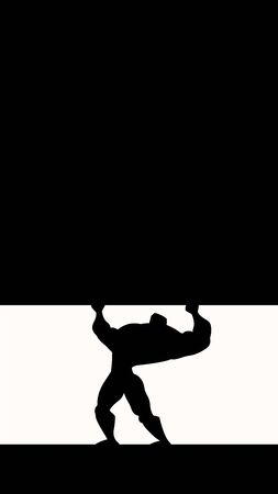 illustration of hero man silhouette black color holding surface from bottomのイラスト素材