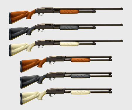 realistic shotguns set on whiteのイラスト素材