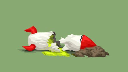 broken cartoon rocket on greenのイラスト素材