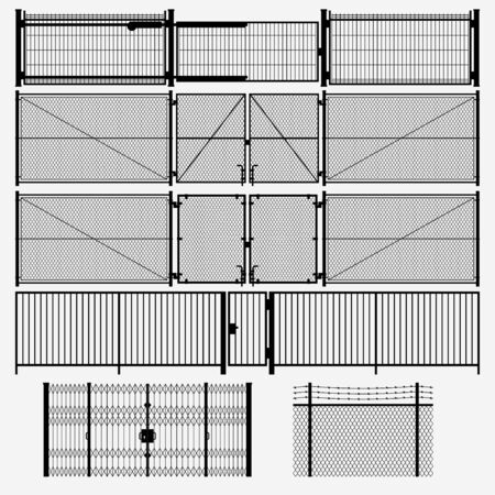 illustration of black color metal fence gates set isolated on white backgroundのイラスト素材