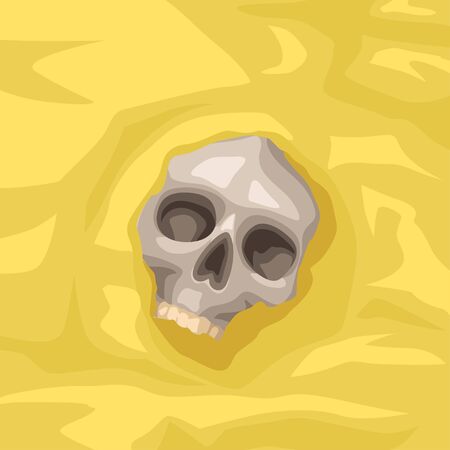 cartoon skull lying on sandのイラスト素材