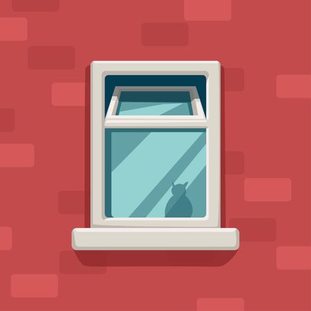 apartent window on red brick wallのイラスト素材