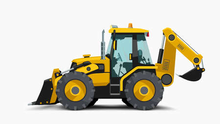 construction yellow tractor side white on whiteのイラスト素材