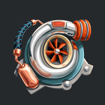 realistic chrome turbo charger with copper detailのイラスト素材