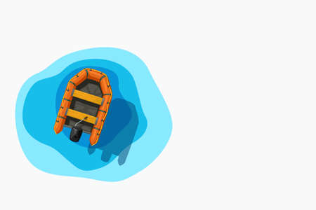 orange inflatable boat on water on whiteのイラスト素材