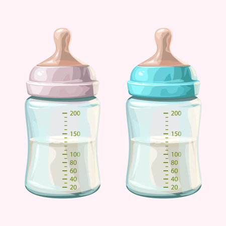 pair transparent baby bottles isolated on white