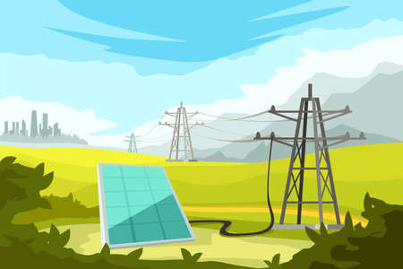 electric system with solar panel in natureのイラスト素材