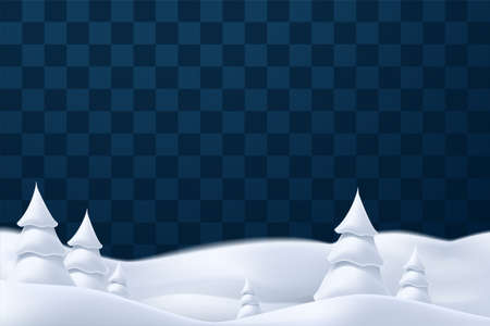 realistic winter snowy forest with snow hillsのイラスト素材