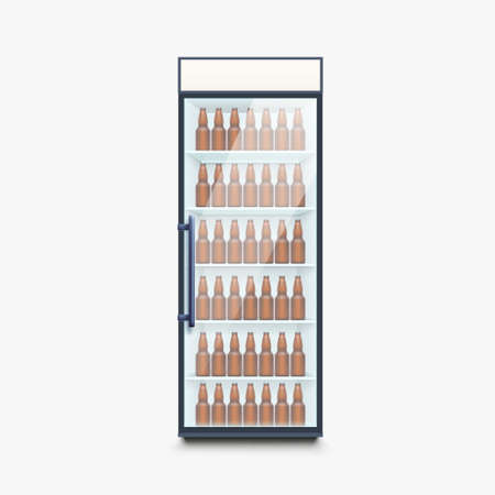 fridge full of beer bottles on whiteのイラスト素材