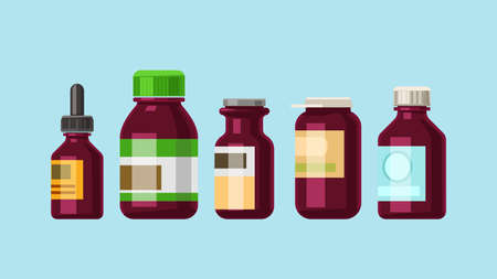 various brown medicine bottles shapes in setのイラスト素材
