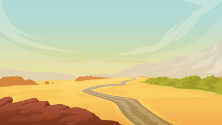 hot desert landscape with road on sandのイラスト素材