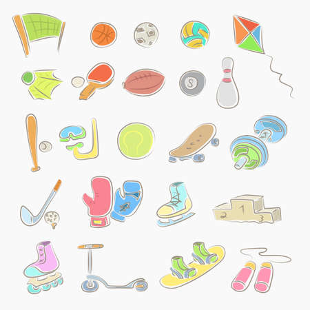 big set of sport equipment on whiteのイラスト素材