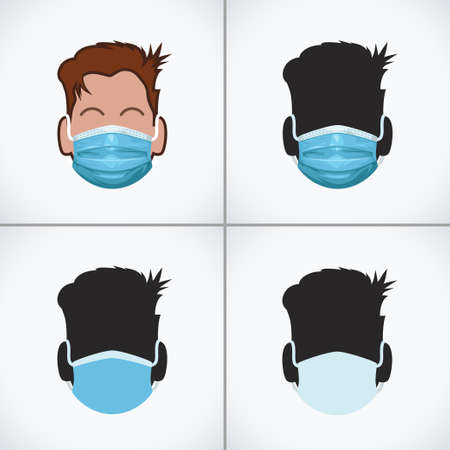different icons with man wearing face maskのイラスト素材
