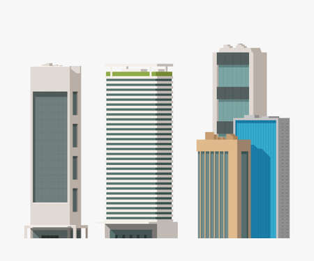 isolated set of different modern sky scrappersのイラスト素材