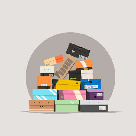 various shoe boxes lying in a pileのイラスト素材
